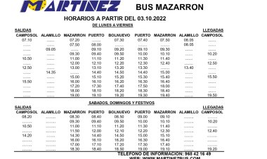 NUEVOS HORARIOS DE AUTOBÚS LORCA-ALHAMA-TOTANA-PUERTO DE MAZARRÓN