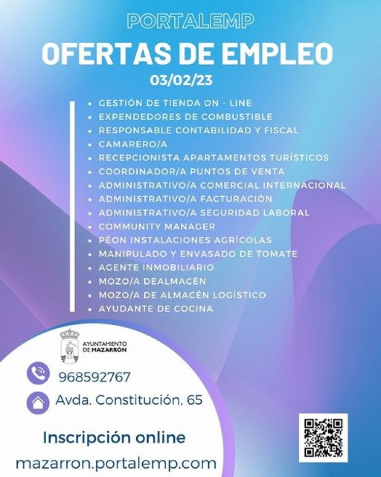 Ofertas de empleo activas en PORTALEMP, portal de empleo del Ayuntamiento de Mazarrón