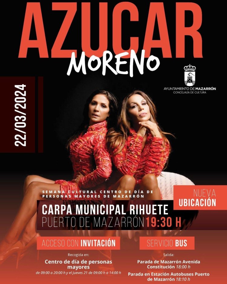 Cambio de ubicación del concierto de Azúcar Moreno programado en la III Semana Cultural del Centro de Día de Mazarrón tras la gran demanda de nuestros mayores.