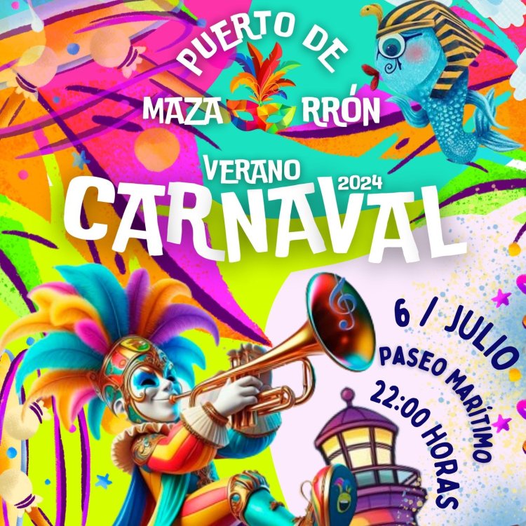 Prepárate para el esperado Carnaval de Verano de Puerto de Mazarrón este 6 de julio a partir de las 22:00 horas en el Paseo Marítimo.