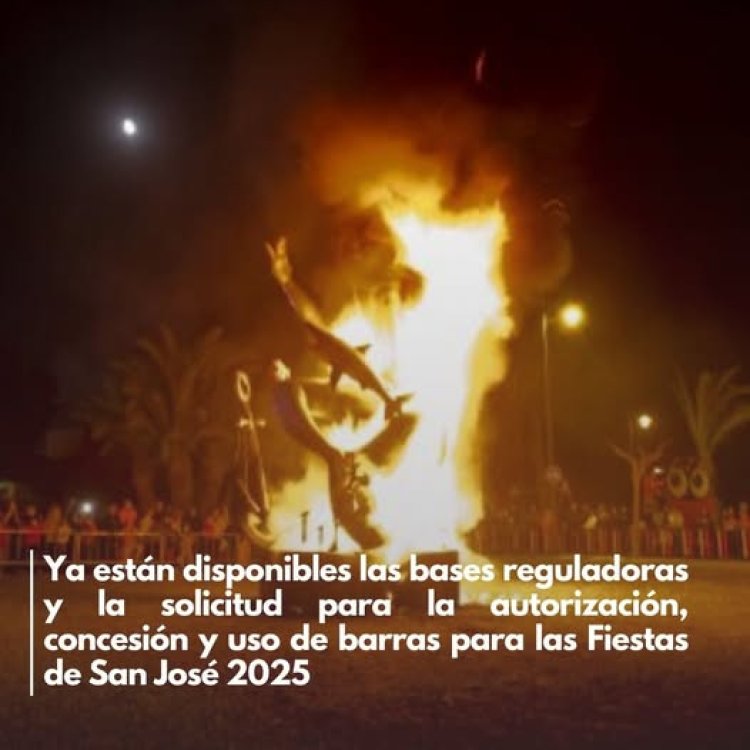 Desde la Concejalía de Festejos del Ayuntamiento de Mazarrón se notifica que ya están disponibles las bases reguladoras y la solicitud para la autorización, concesión y uso de barras para las Fiestas de San José 2025.