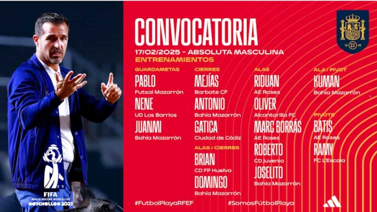 Varios jugadores del Bahia de Mazarrón en la convocatoria de la Selección Española de Fútbol Playa.