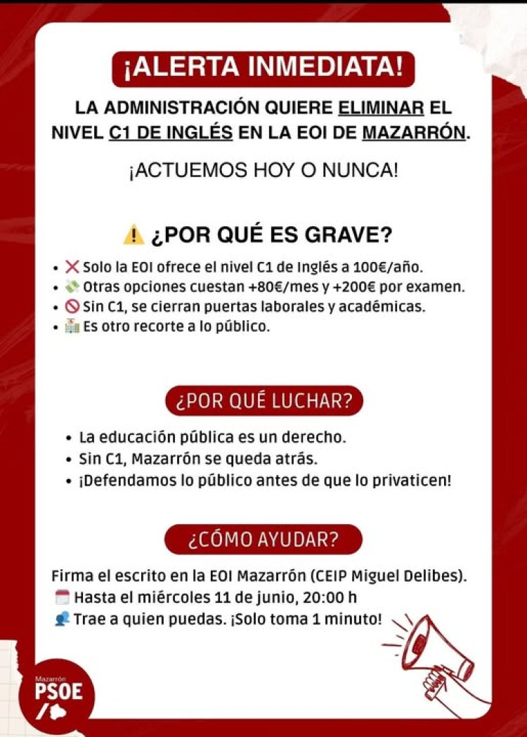 Psoe Mazarrón: ¡DEFENDAMOS NUESTRA EDUCACIÓN PÚBLICA!