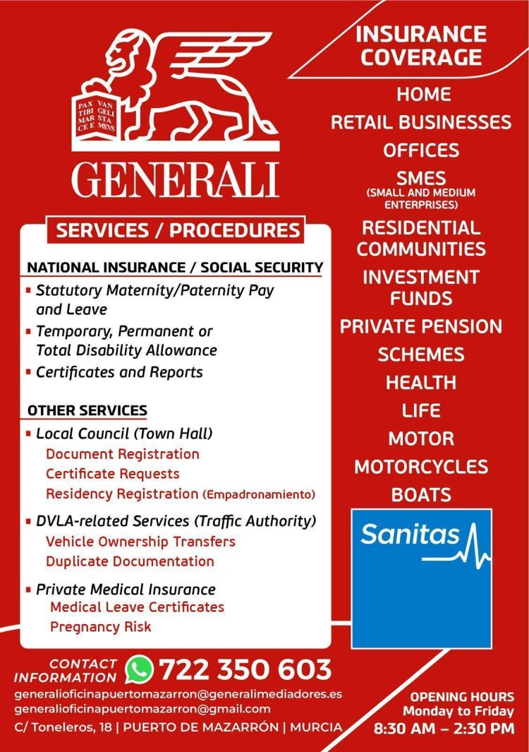 Abre sus puertas en Puerto de Mazarrón SEGUROS GENERALI, en Plaza Toneleros, 18. Tlfno: 722 350603