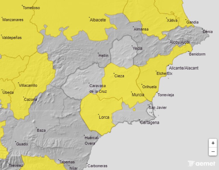 Meteorología mantiene su aviso de nivel amarillo por altas temperaturas en la Vega del Segura, Valle del Guadalentín, Lorca y Águilas