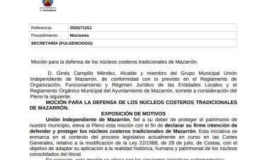 El pleno del Ayuntamiento de Mazarrón reclama, por unanimidad, la protección urgente de sus núcleos costeros tradicionales ante la reforma de la Ley de Costas