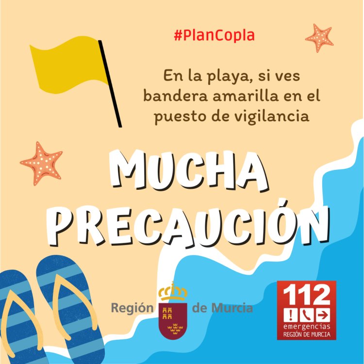 Los puestos de vigilancia de playas han izado una bandera roja en Portman (La Unión) y amarillas en Águilas, Cartagena, Lorca, San Javier y San Pedro del Pinatar