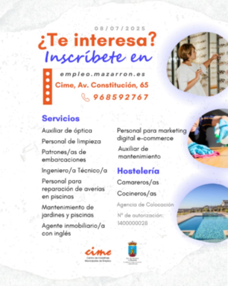 Ofertas de empleo activas de la Agencia de Colocación del Ayuntamiento de Mazarrón