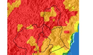 El nivel de riesgo de incendio forestal previsto para hoy sábado, 9 de agosto, en la Región de Murcia, es EXTREMO, MUY ALTO y ALTO.