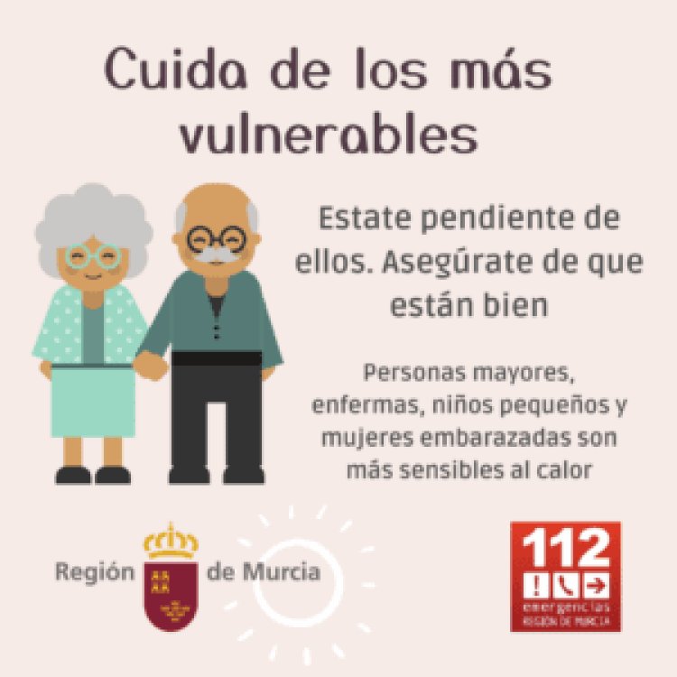 Las autoridades sanitarias advierten del riesgo para la salud por el calor hoy 7 de agosto en la Región de Murcia.