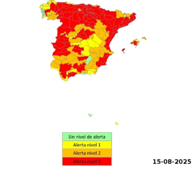 Advierten del riesgo por exceso de temperaturas para hoy,  en la Región de Murcia: Noroeste y Altiplano en ALERTA NIVEL 2 (riesgo medio); Vega del Segura, Guadalentín-Lorca-Águilas y Campo de Cartagena-Mazarrón ALERTA NIVEL 3 (Riesgo alto).