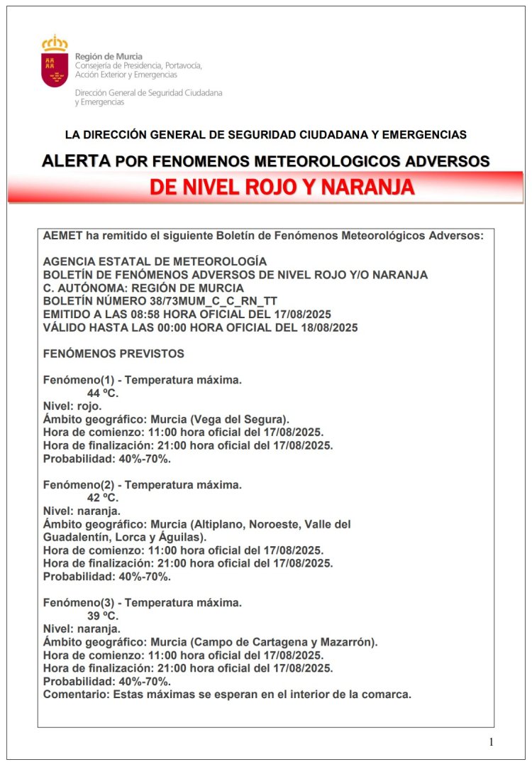 Aviso de temperaturas extremas, para hoy domingo 17 de agosto,