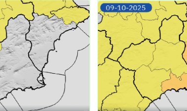 La Agencia Estatal de Meteorología actualiza los fenómenos adversos de nivel amarillo y naranja por lluvia y tormenta en la Región de Murcia.