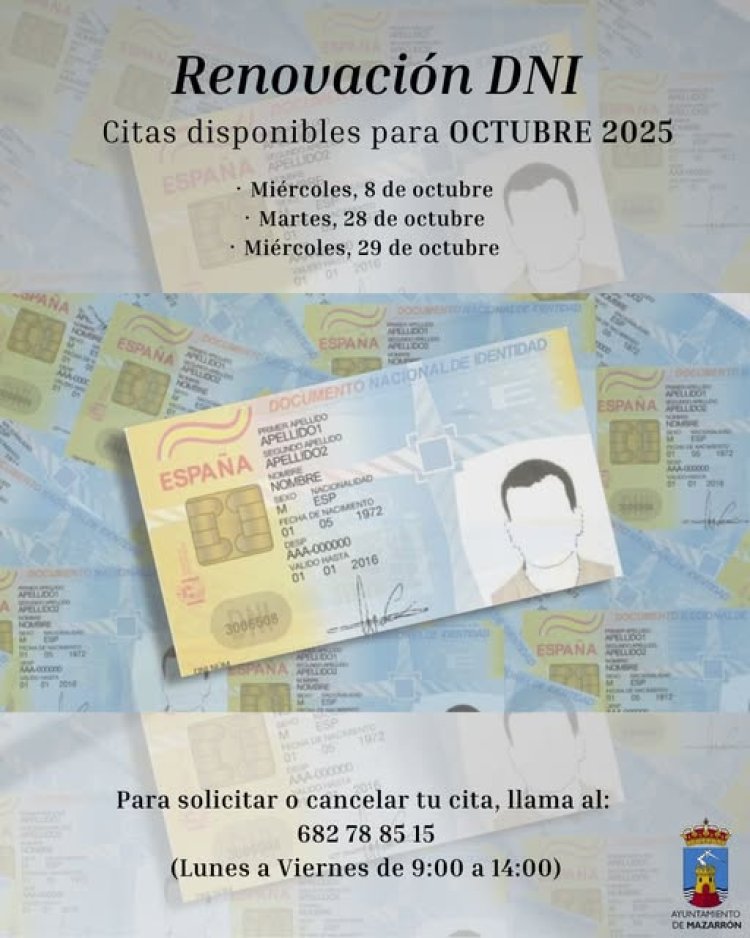 Ayuntamiento de Mazarrón. RENOVACIÓN DNI | Nuevas citas disponibles