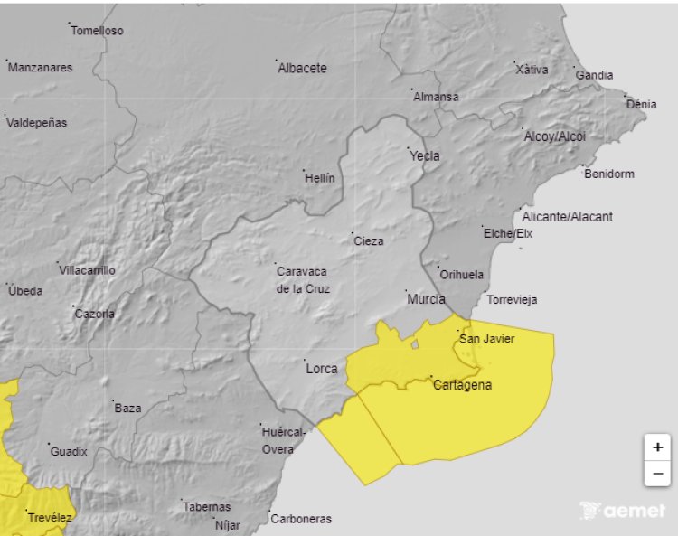 Meteorología informa de fenómeno meteorológico adverso por viento y fenómenos costeros en la Región de Murcia.
