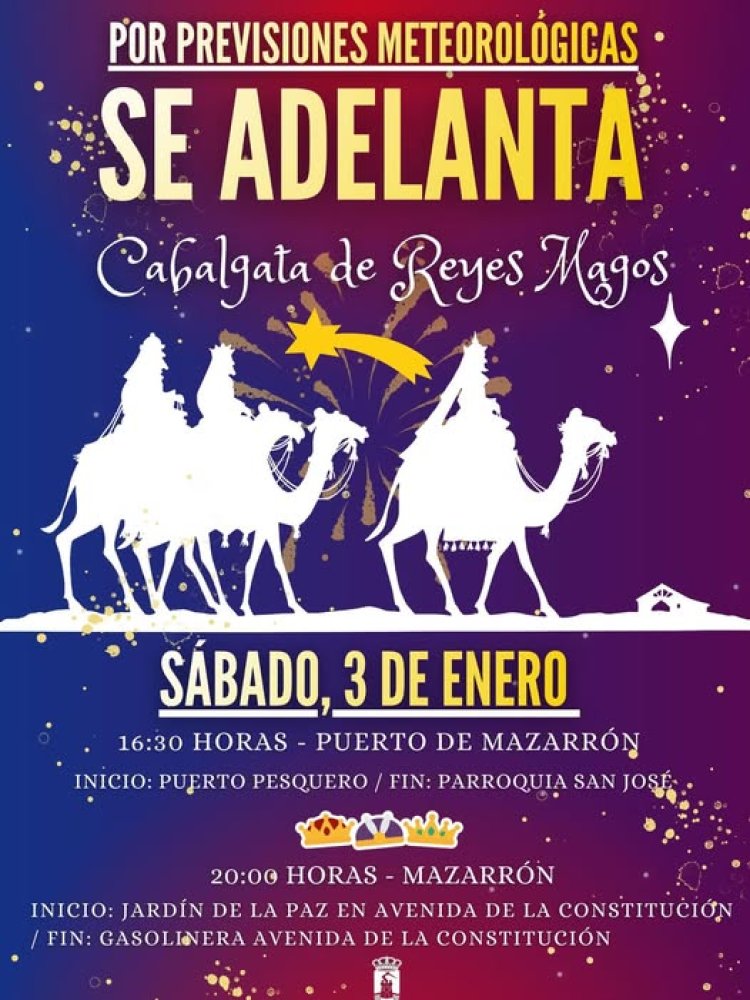 Debido a las previsiones meteorológicas, la Cabalgata de Reyes Magos se adelanta al sábado, 3 de enero, para que pequeños y mayores puedan disfrutar de este día tan especial con total seguridad.