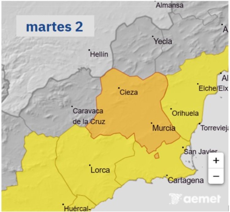 AEMET ha emitido para el martes, 2 de junio, aviso de fenómenos adversos de nivel naranja y amarillo por altas temperaturas.