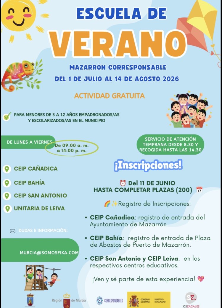 Presentadas esta mañana Las escuelas de verano 2026 que se llevarán a cabo a partir del 1 de julio al 14 de agosto.