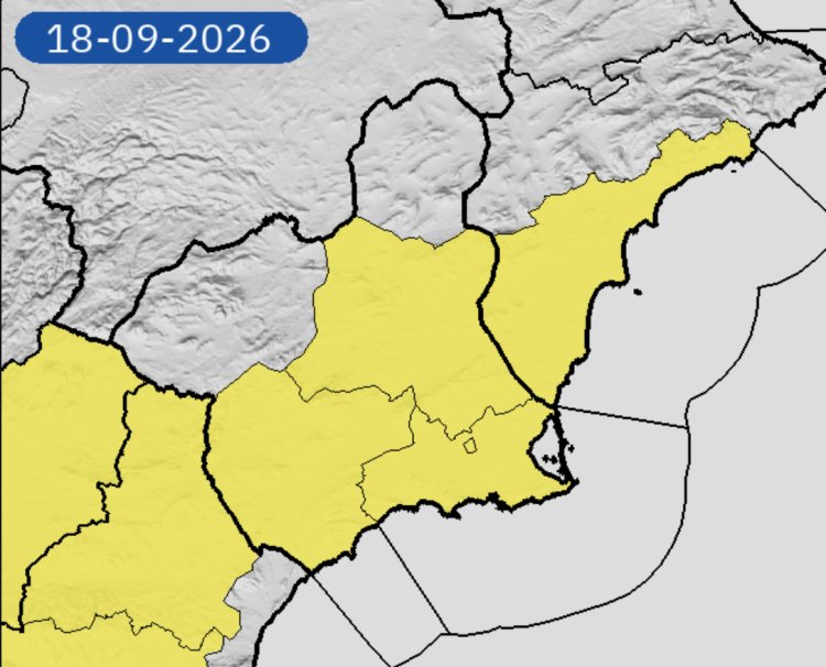 Meteorología actualiza aviso de fenómenos adversos por lluvias y tormentas para hoy viernes en la Región de Murcia