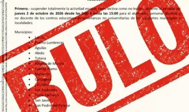 Educación desmiente un bulo sobre la suspensión de las clases este viernes en Mazarrón