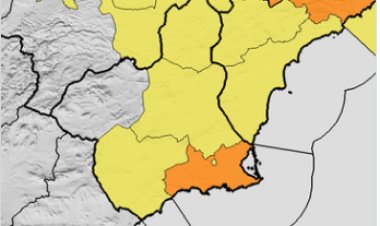 Meteorología actualiza aviso de fenómenos adversos de nivel naranja-amarillo por lluvias y tormentas para el domingo 18 de octubre en la mayor parte de la Región de Murcia