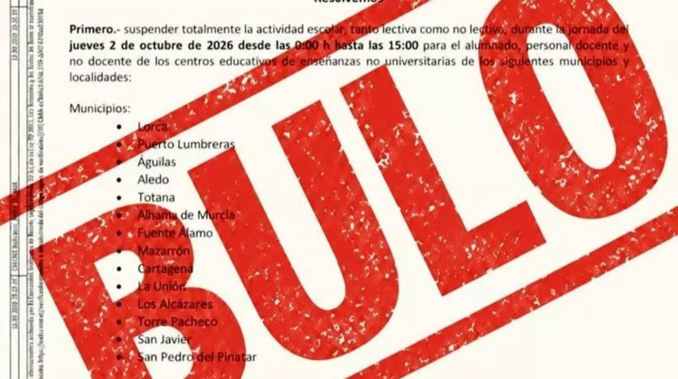 Educación desmiente un bulo sobre la suspensión de las clases este viernes en Mazarrón